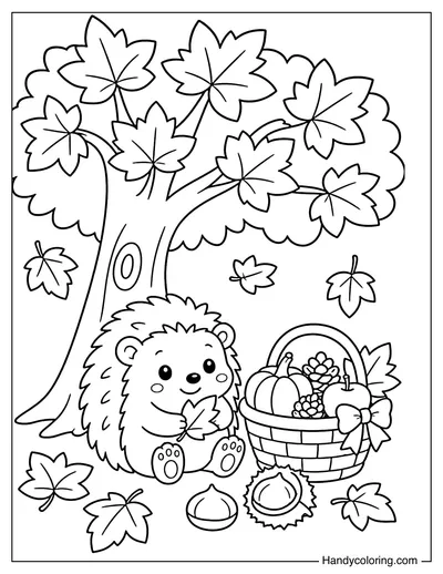 Autumn Hedgehog Under Maple Tree