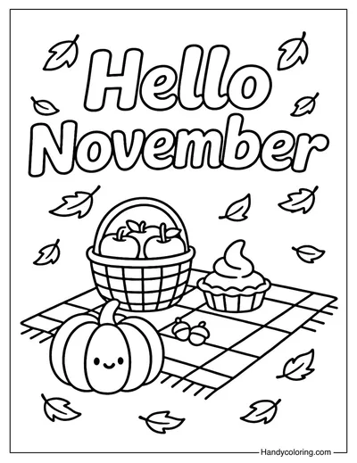 Autumn Picnic Hello November Coloring Page