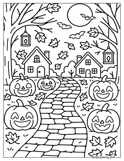 Autumn Pumpkin Lantern Path Coloring Page