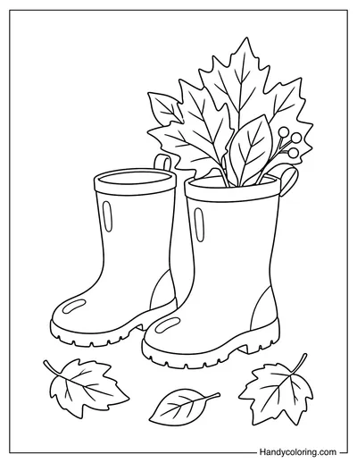 Autumn Rain Boots with Fallen Leaves