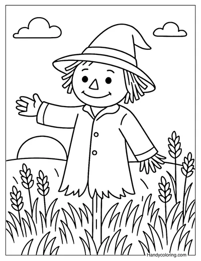 Autumn Sunset Scarecrow Coloring Page
