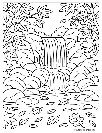 Autumn Waterfall Coloring Page