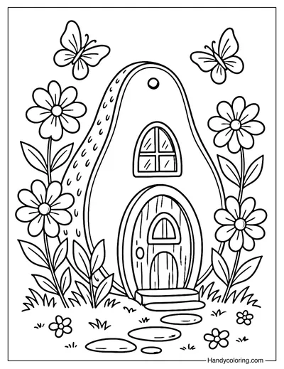 Avocado Fairy House Coloring Page