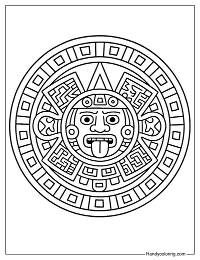 Aztec Sun Stone Coloring Page