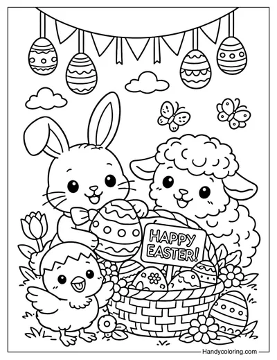 Baby Animals Easter Coloring Page