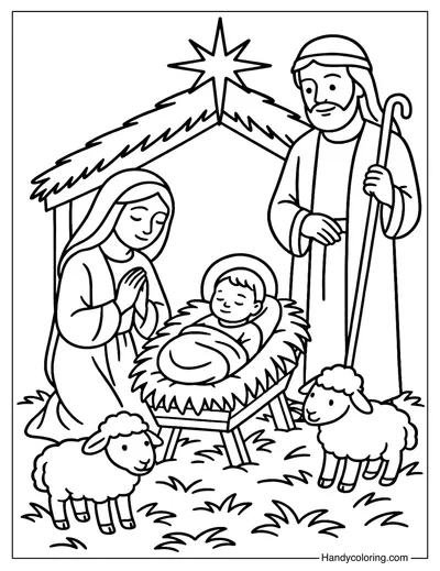 Baby Jesus in the Manger Coloring Page