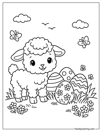 Baby Lamb Easter with Eggs