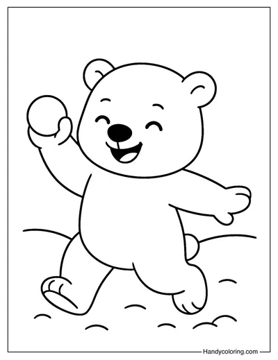 Baby Polar Bear Playing Snow Coloring Page