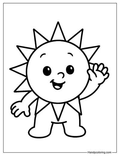 Baby Sun Waving Coloring Page