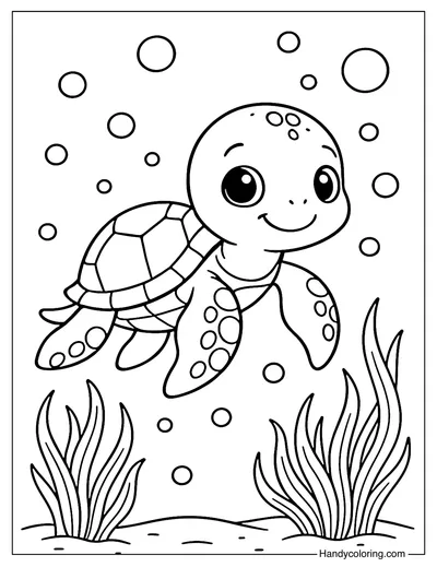 Baby Turtle Swimming Coloring Page