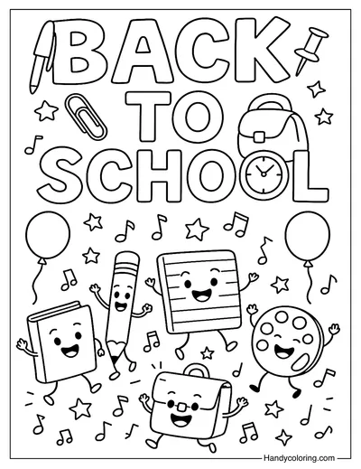 Back to School Supplies Party Coloring Page
