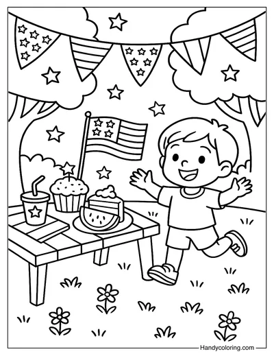 Backyard Flag Party Coloring Page