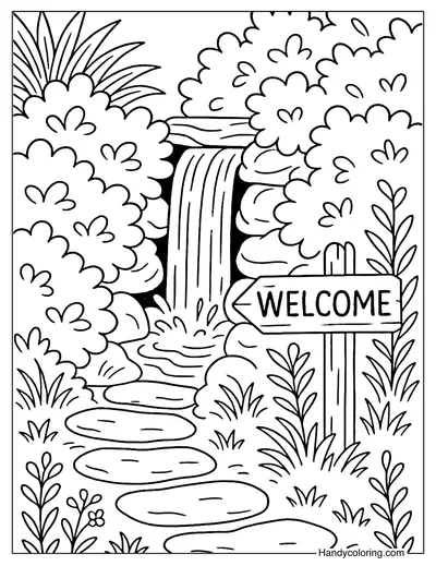 Backyard Secret Corner Cascade Coloring Page