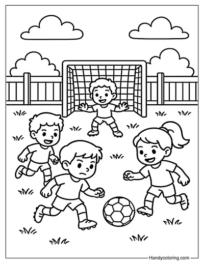 Backyard Soccer Match Coloring Page
