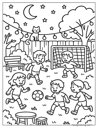 Backyard Soccer Under the Stars Coloring Page