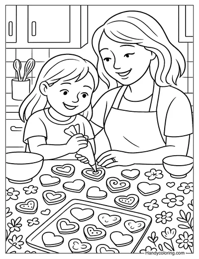 Baking Cookies with Mom Coloring Page