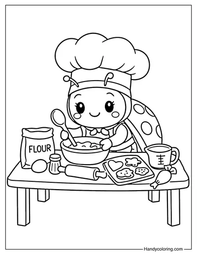Baking Ladybug Coloring Sheet