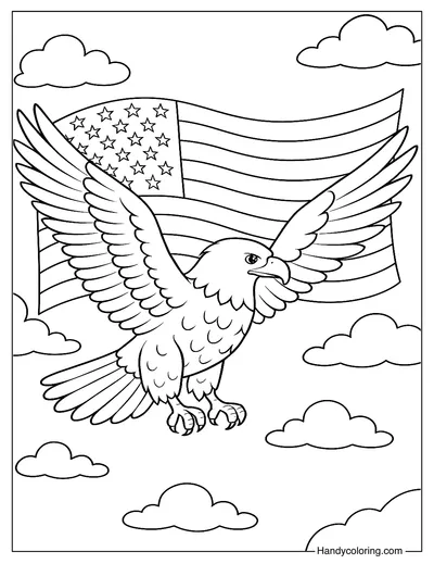 Bald Eagle and American Flag Coloring Page