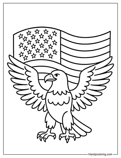 Bald Eagle with American Flag Coloring Page