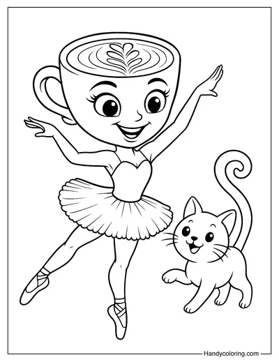 Ballerina Cappuccina with Cat Coloring Page