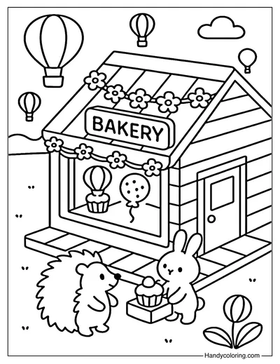Balloon Festival Bakery Coloring Page