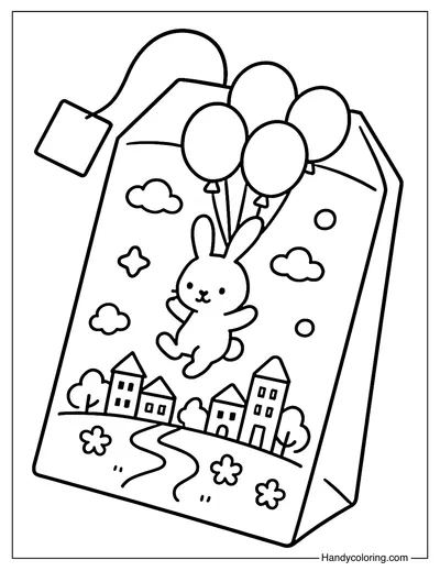 Balloon Rabbit Tea Bag Coloring Page