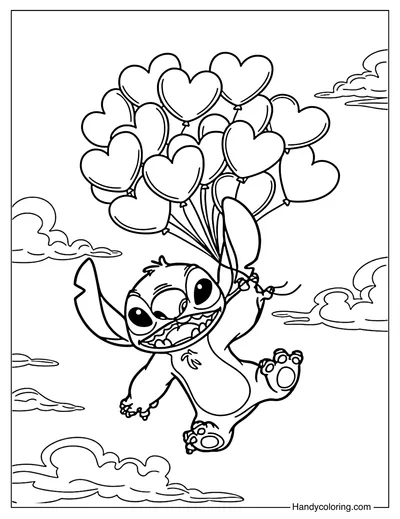 Balloon Ride Stitch Coloring Page