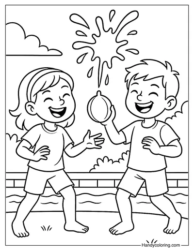 Balloon Splash Duel Coloring Page