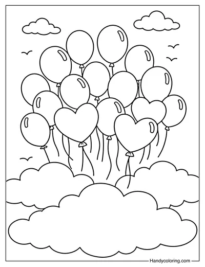 Balloons Above Clouds Coloring Page