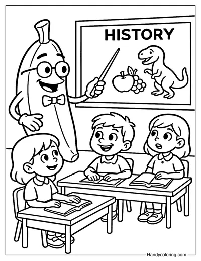 Banana History Class Coloring Page
