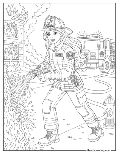 Barbie Firefighter Putting Out A Fire