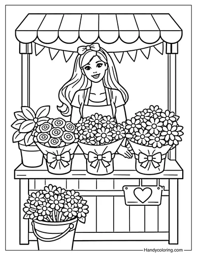 Barbie Florist Standing Next To A Flower Shop