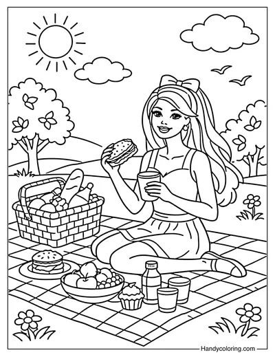 Barbie Having A Picnic Outdoors