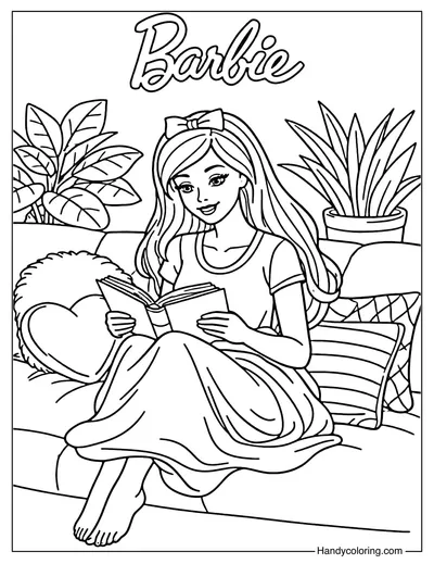 Barbie Reading A Book On A Sofa