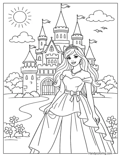 Barbie Standing In Front Of A Fairytale Castle