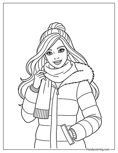 Barbie Wearing a Winter Coat and Scarf