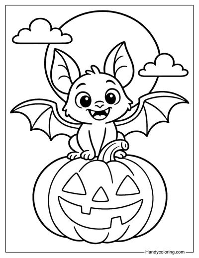 Bat and Pumpkin Coloring Page