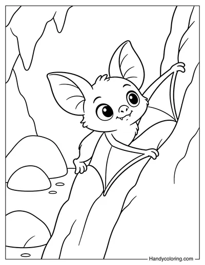 Bat Crawling Along a Cave Wall