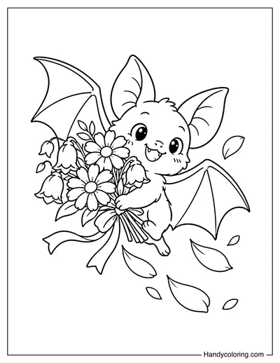 Bat Hugging a Flower Bouquet