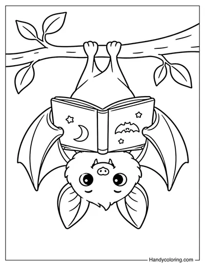 Bat Reading a Book Upside Down