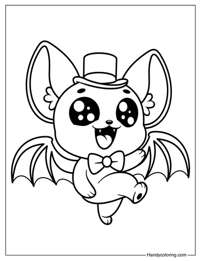 Bat Wearing Hat and Dancing Coloring Page