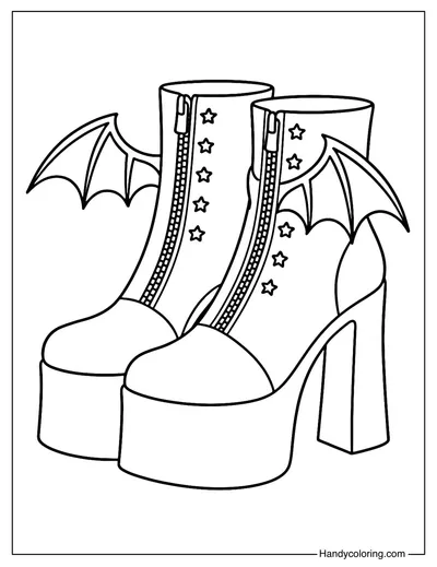 Bat Wing Platform Boots Coloring Page