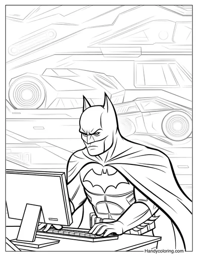 Batman is using a Computer in the Batcave