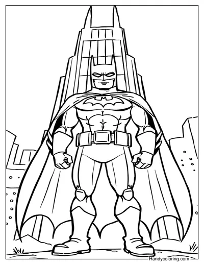 Batman Standing in Front of a Tall Building Coloring