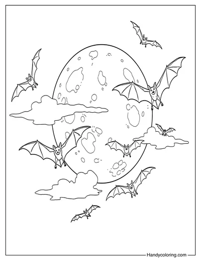 Bats with Moon Coloring Book