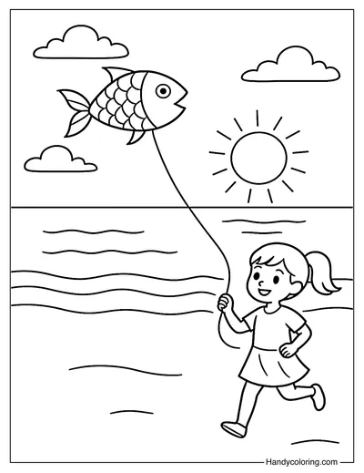 Beach Breeze Kite Coloring Page