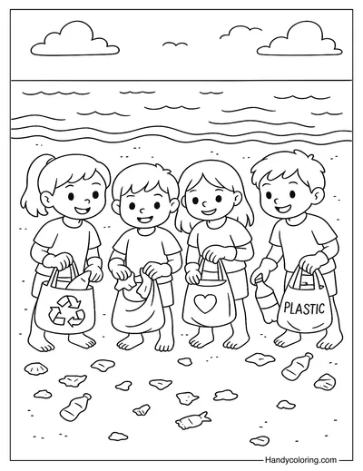 Beach Cleanup Crew Coloring Page
