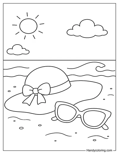 Beach Hat and Sunglasses on Sand