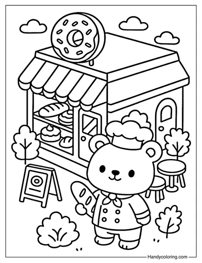 Bear Chef Dreamy Bakery Coloring Page