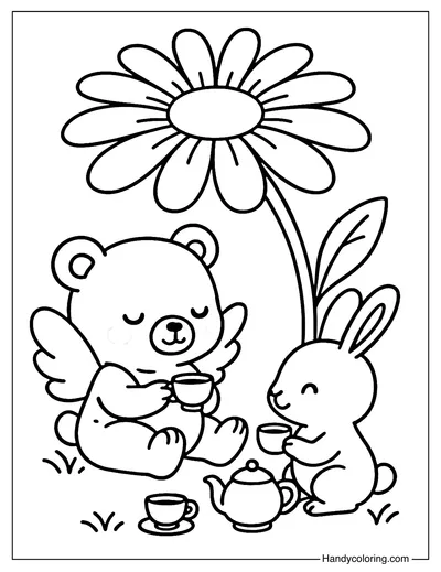 Bear Daisy Canopy Coloring Page